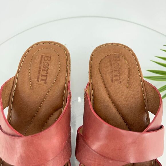 Born Sandals Women's 9 Luna Slide Red Leather Slip On Wedge Casual Open Toe - Picture 13 of 16